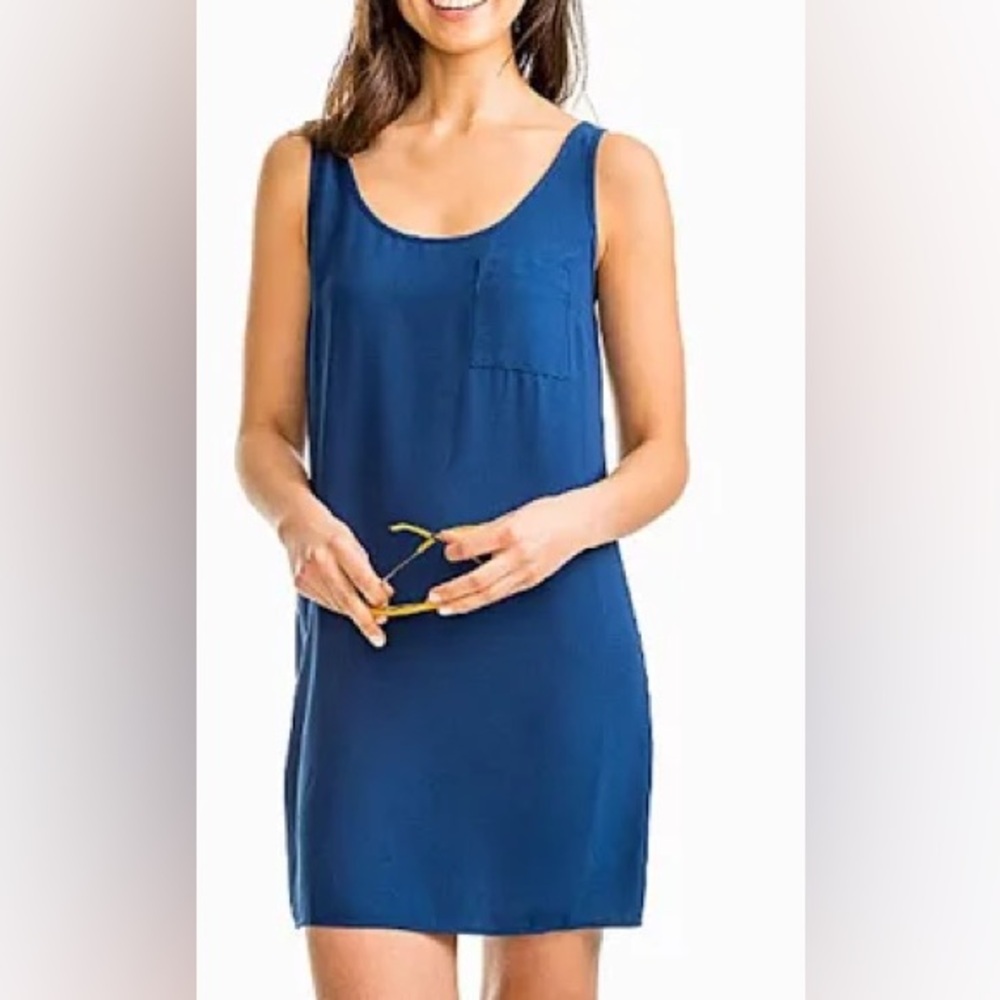 Southern Tide Carly Twilight Blue Mini Tank Dress Pocket Beach